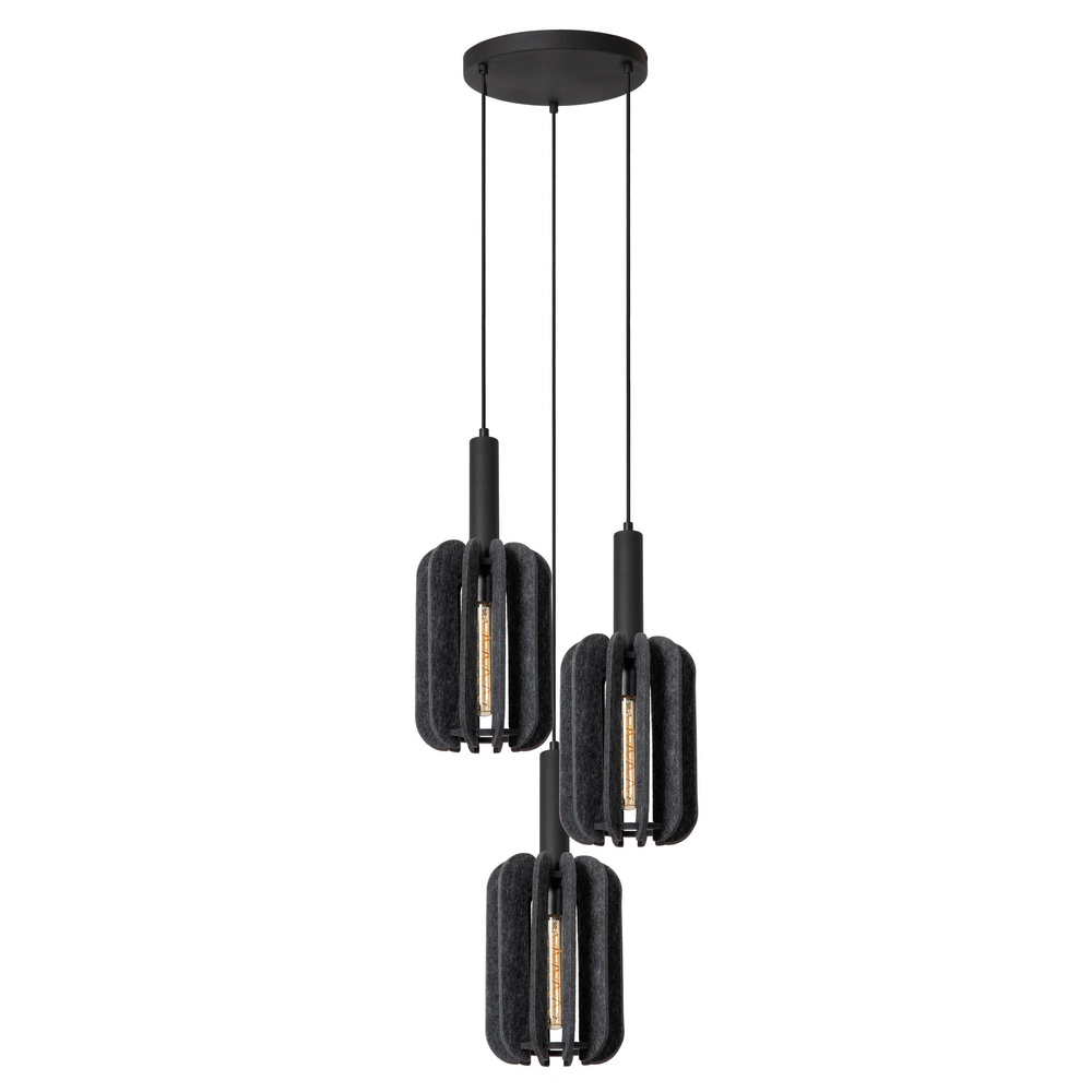 Lucide Strakke hanglampRafal 3-lichts rond zwart met grijs - 45492/13/36